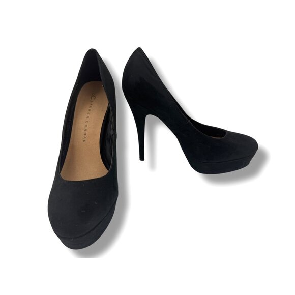 LC Lauren Conrad 5"Heels Stiletto Size 8 Black Faux Suede Platform Pumps Johanna - Picture 2 of 10